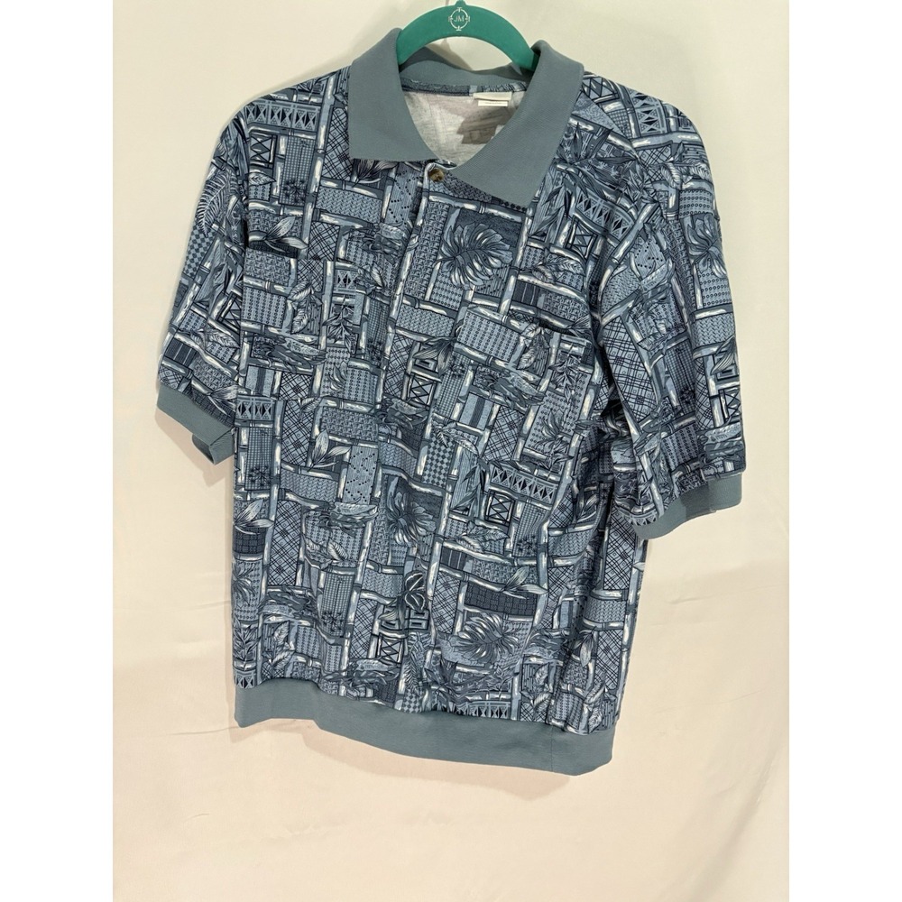 Vintage 80s/90s Haband Dad Tiki Tropical Polo Shirt Banded Waist Mens Medium